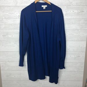 CJ Banks Women's 2X Long Sleeve Open Front Duster Cardigan Sweater Solid Blue